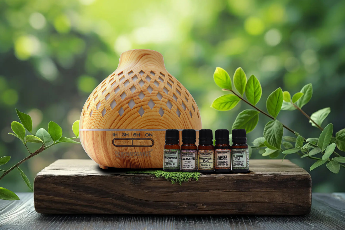 Amber Diamond - Aromatherapy essential oil Diffuser Purenaissance, Domestic-professional use, with five bottles of 10ml essential oils.