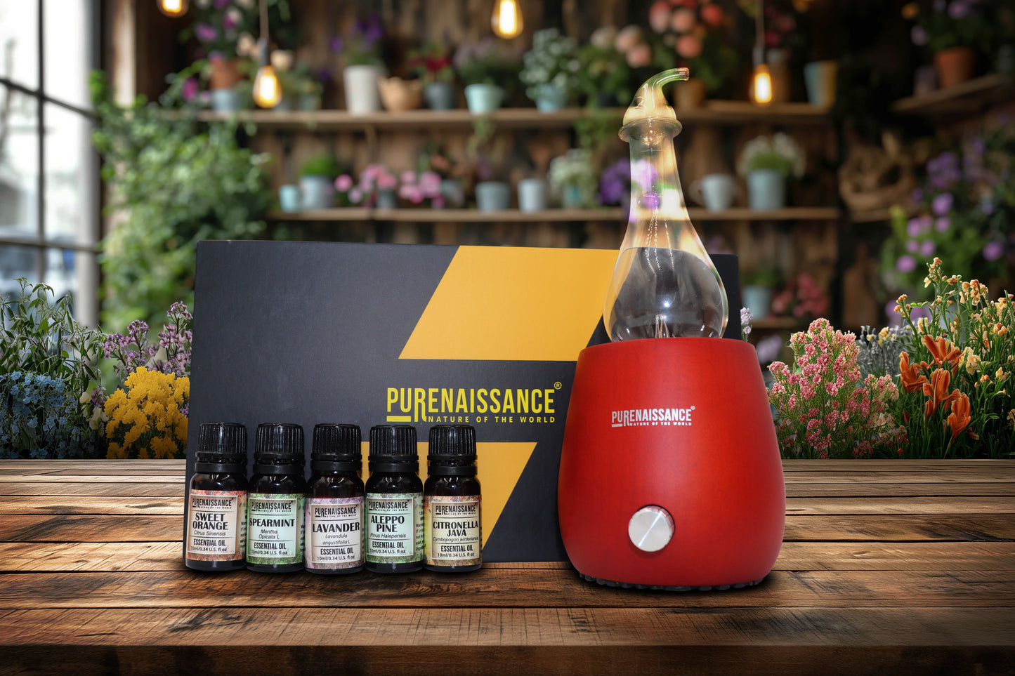 Evening Drop - Aromatherapy essential oilNebulizer Diffuser Purenaissance, Domestic-professional use, with five bottles of 10ml essential oils.
