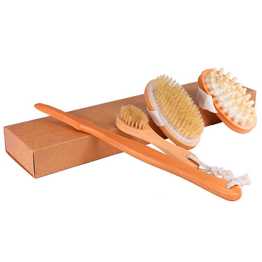 Set 5pcs Eco Friendly Natural Boar Bristle Long Handle Bath Brush Set Detachable Bath Brush Body Care Dry Brush