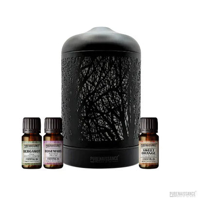 Aromatherapy Essential Oil Diffuser by Purenaissance for domestic and professional use, includes three 10ml bottles of essential oils.