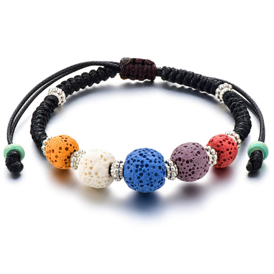 Lava Bracelet Natural Stone Colorful Adjustable Volcanic Stone Bracelet, Essential Oil Diffuser Bracelet