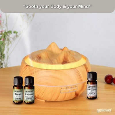 Aromatherapy essential oil Diffuser Purenaissance, Domestic-professional use, with three bottles of 10ml essential oils.