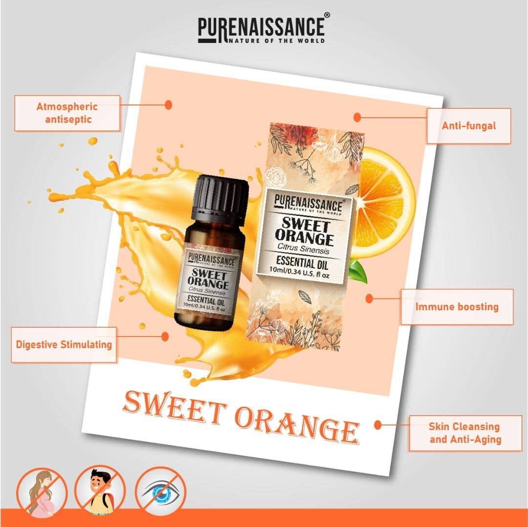 Pure Sweet Orange Essential Oil Purenaissance Therapeutic Grade for,  Best for Aromatherapy and Diffuser