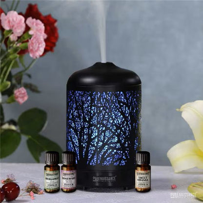 Aromatherapy Essential Oil Diffuser by Purenaissance for domestic and professional use, includes three 10ml bottles of essential oils.