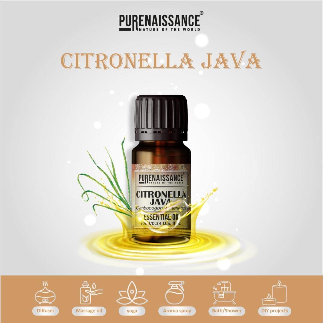 Pure Citronella Java Essential Oil Purenaissance Therapeutic, Best for Aromatherapy and Diffuser/10 ml