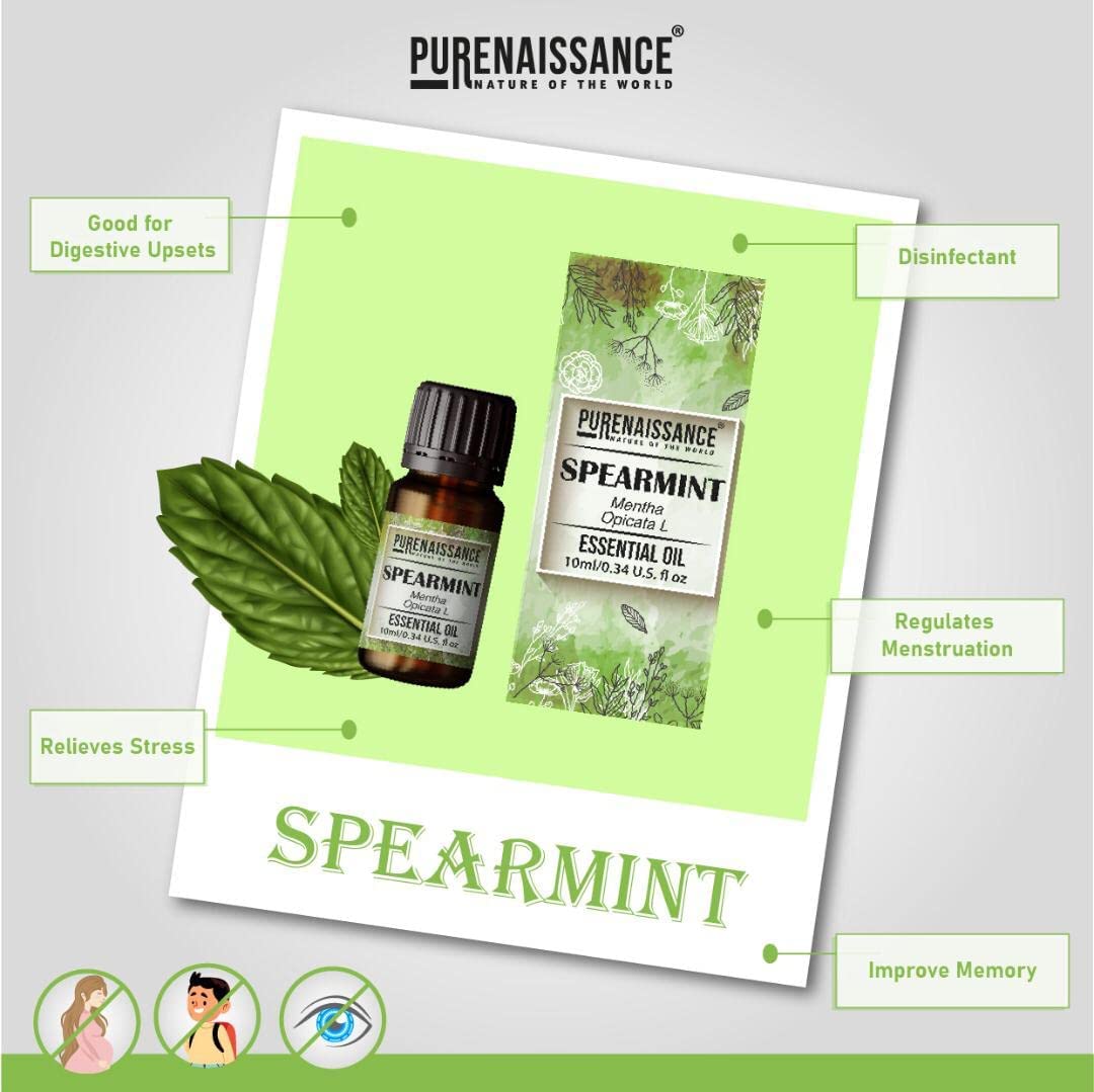 Pure Spearmint Essential Oil Purenaissance Therapeutic Grade for, Best for Aromatherapy and Diffuser/10ml