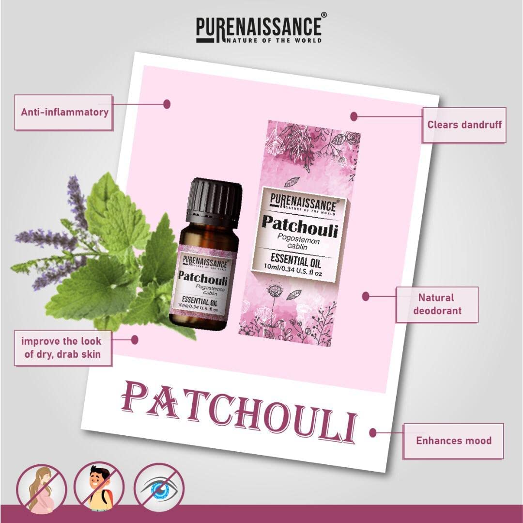 Pure Patchouli Essential Oil Purenaissance Therapeutic Grade, Best for Aromatherapy and Diffuser/10ml