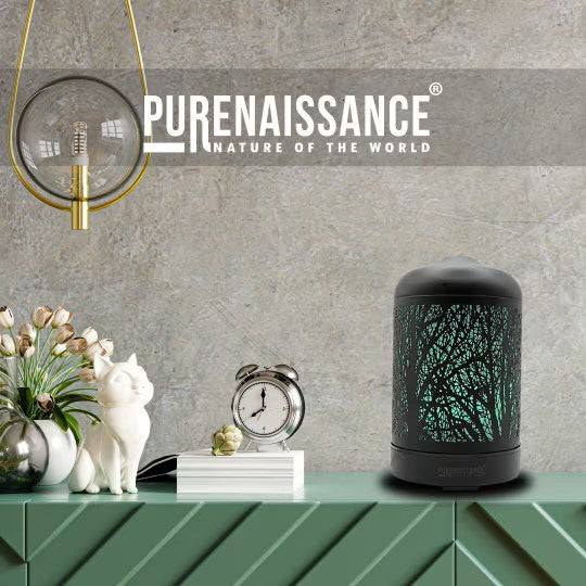 Aromatherapy Essential Oil Diffuser by Purenaissance for domestic and professional use, includes three 10ml bottles of essential oils.