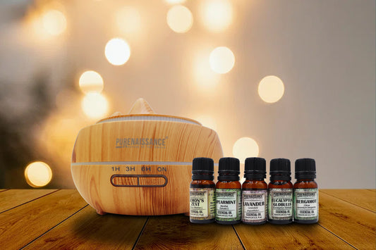 Serenity Peak - Aromatherapy essential oil Diffuser Purenaissance, Domestic-professional use, with five bottles of 10ml essential oils.
