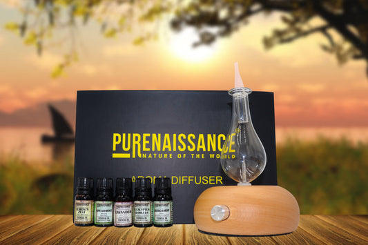 Celeste Drop - Aromatherapy essential oil Nebulizer Diffuser Purenaissance, Domestic-professional use, with five bottles of 10ml essential oils.