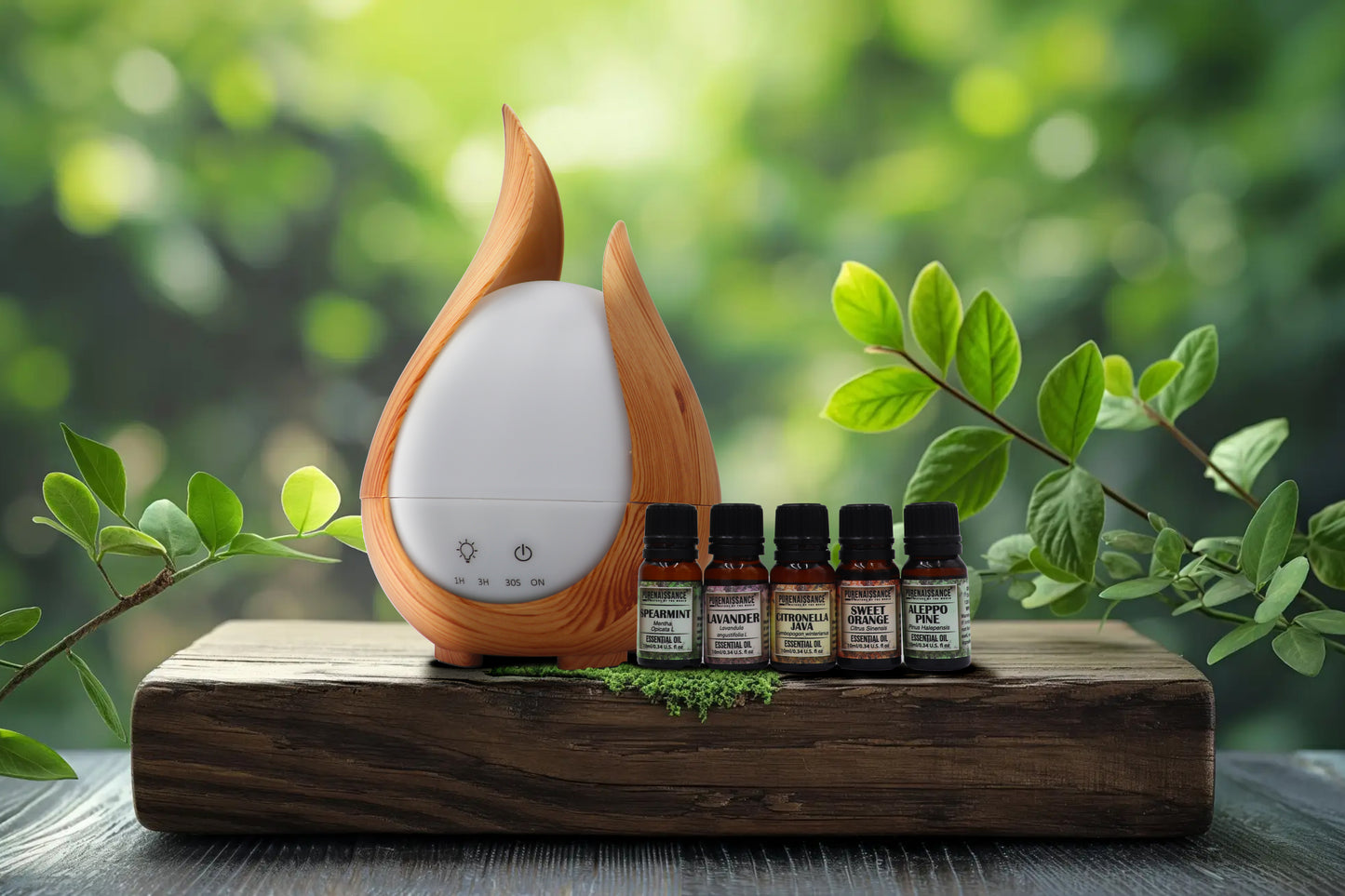 Calm Petal - Aromatherapy essential oil Diffuser Purenaissance, Domestic-professional use, with five bottles of 10ml essential oils.