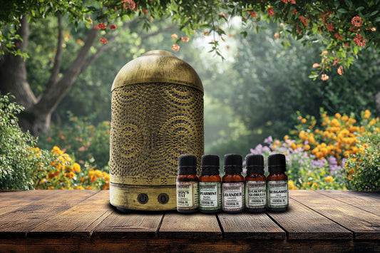 Golden Mirage - Aromatherapy essential oil Diffuser Purenaissance, Domestic-professional use, with five bottles of 10ml essential oils.