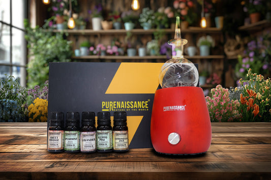 Lantern Mist - Aromatherapy essential oil Nebulizer Diffuser Purenaissance, Domestic-professional use, with five bottles of 10ml essential oils.